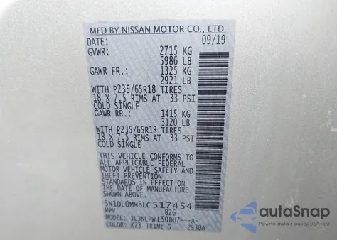 2020 Infiniti Qx60 Pure Awd z USA, uszkodzony, nr VIN 5N1DL0MM8LC517454